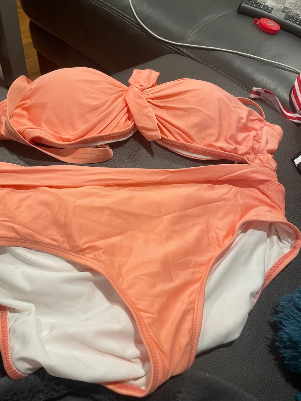 Athena Coral Peach Bandeau Bikini Set